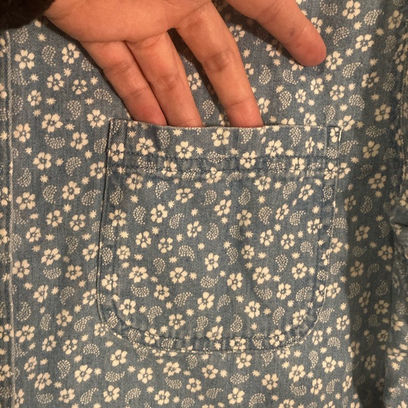 Blue Floral snap button short sleeve - Picture 6 of 7